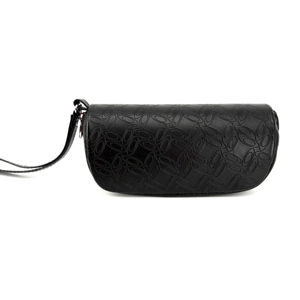 Oakley Sunglass Case Black Zipper Around Soft Shell Leather‎ Pouch All Over Logo